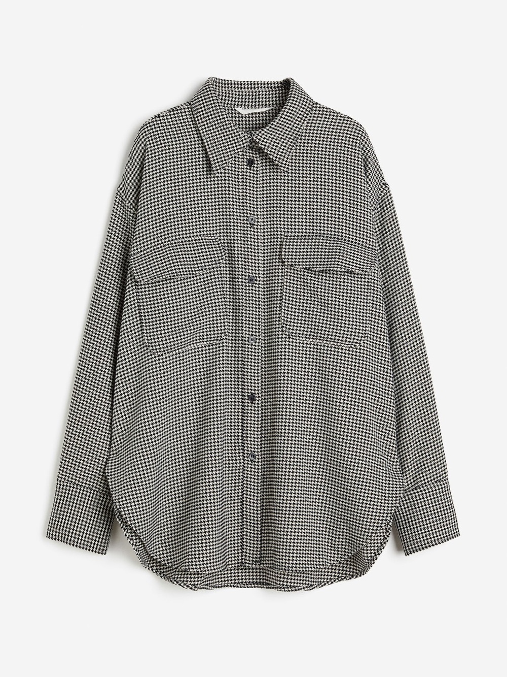 H&M Black and White Houndstooth Shacket Oversized Button Down Shirt Coat